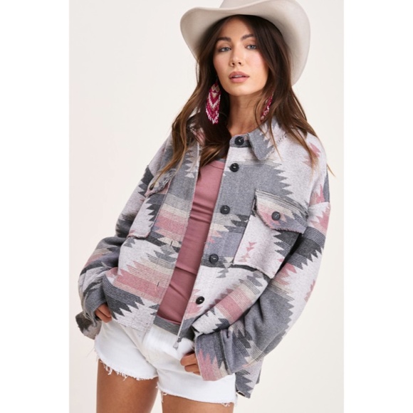 SOLD OUT Eldora Aztec Tribal Distressed Western Shacket - Picture 6 of 10